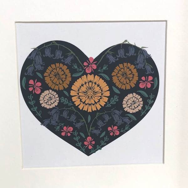 Small Square 'Floral heart' wall art print
