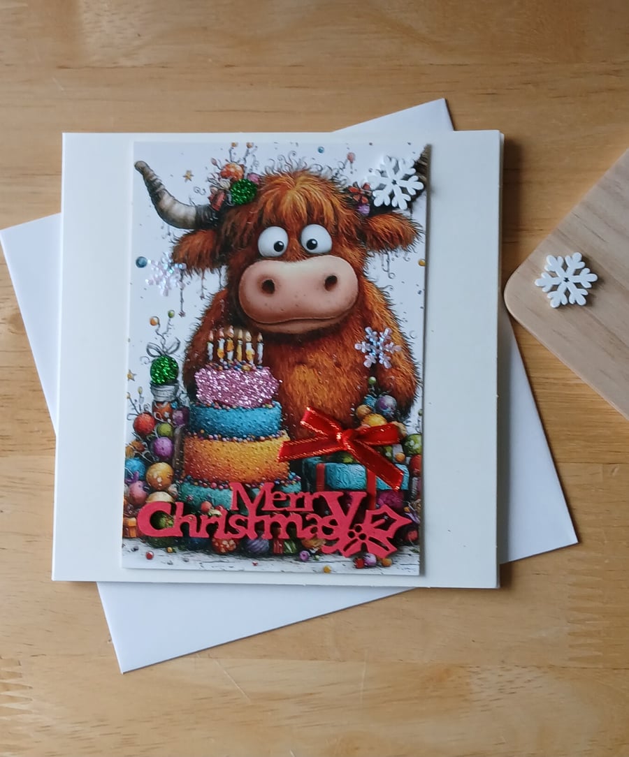Highland Cow Christmas Card 