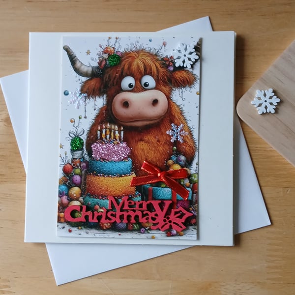 Highland Cow Christmas Card 