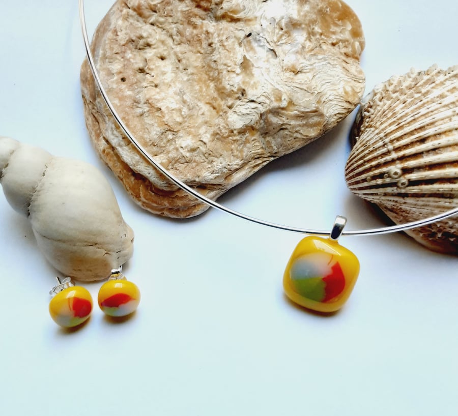 Fused Glass Pendant and Earrings Set
