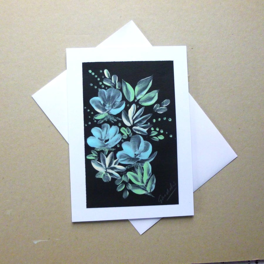 original art hand painted floral greetings card (nref FA54 J7 )