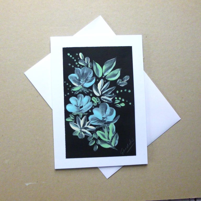 original art hand painted floral greetings card (nref FA54 J7 )