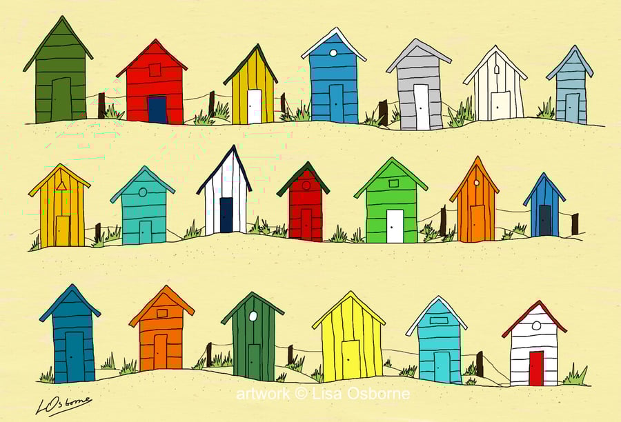 Beach huts - seaside print - coastal art