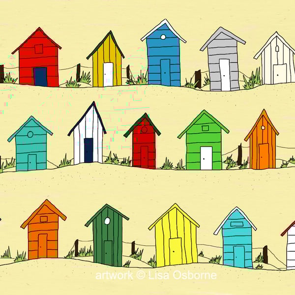 Beach huts - seaside print - coastal art