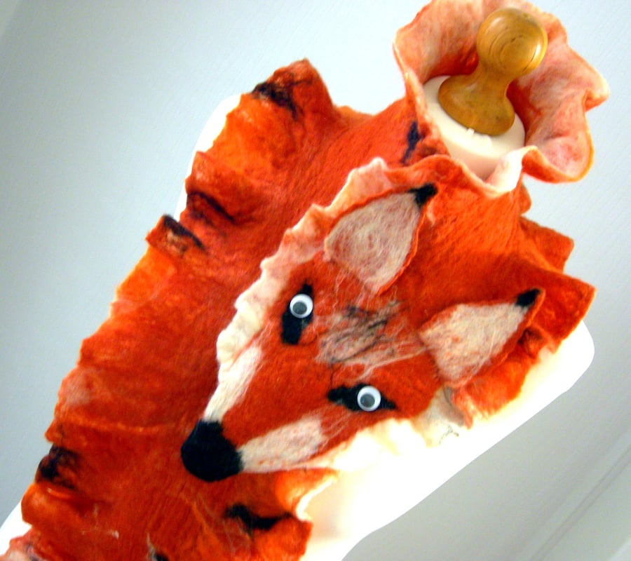  Hand Felted, Wool Jewelry felted  Wrap Scarves   FOX