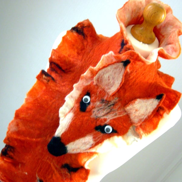  Hand Felted, Wool Jewelry felted  Wrap Scarves   FOX