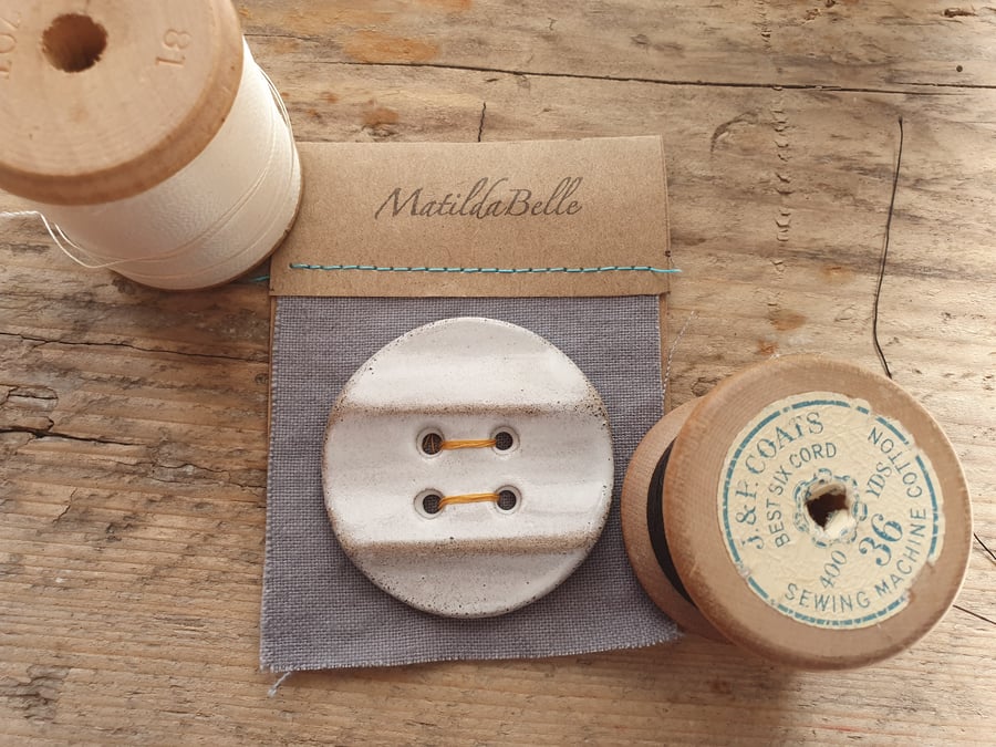 Button handmade large round stoneware white button