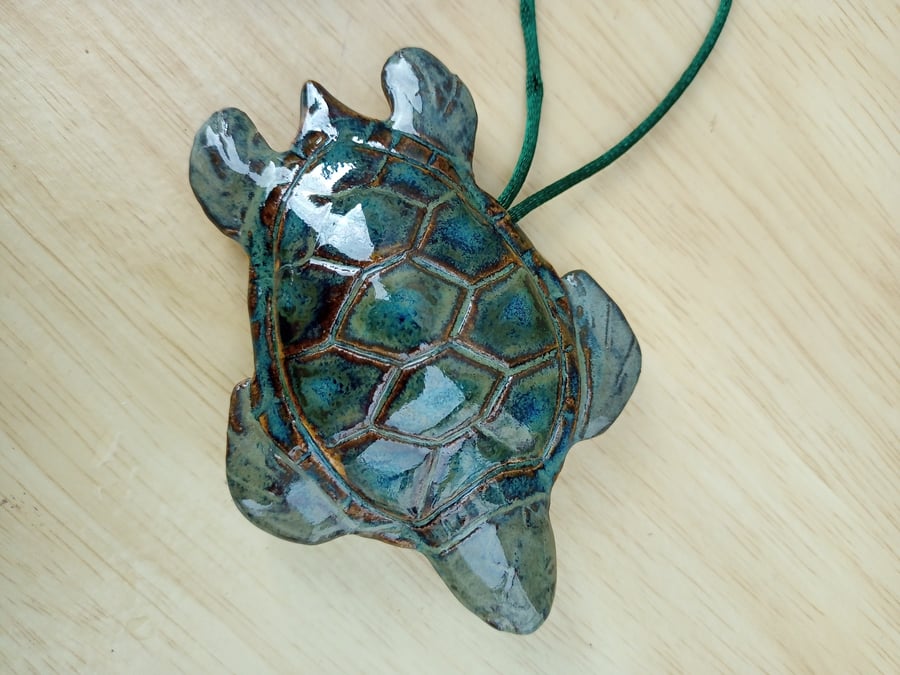 Turtle, ceramic hanging ornament or garden cane topper