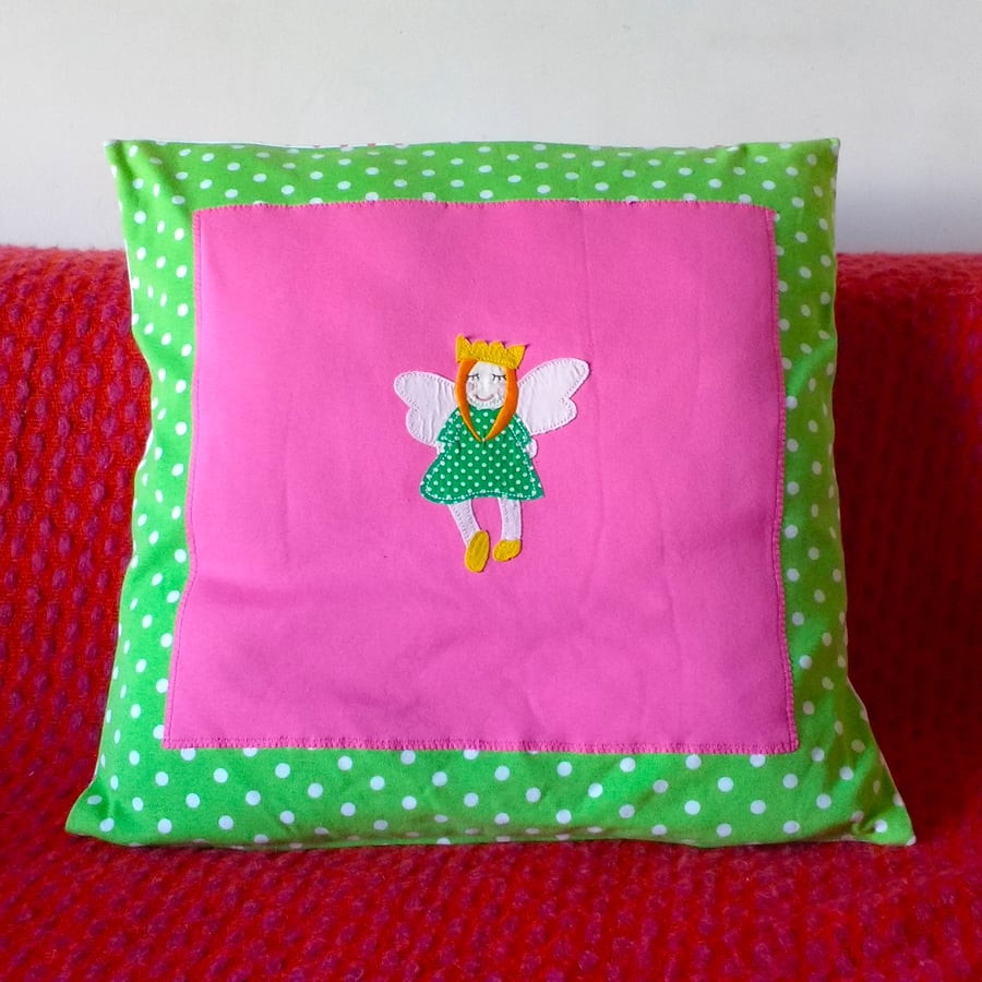 Lovable Little Fairy Princess Appliqué Cushion. One-of-a-Kind