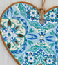 Blue Diamond: Decoupaged Wooden Hanging Heart 15cm (6") - Image 5