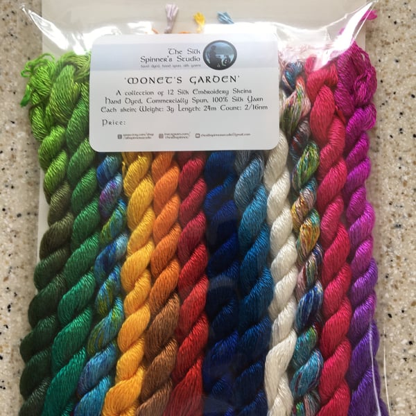 Monet's Garden, a collection of Hand Dyed Mulberry Silk Embroidery Skeins.