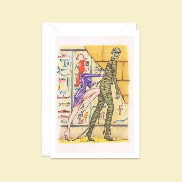 Egyptian Mummy Greeting Card: Hand Drawn Comic Horror Illustration (502)
