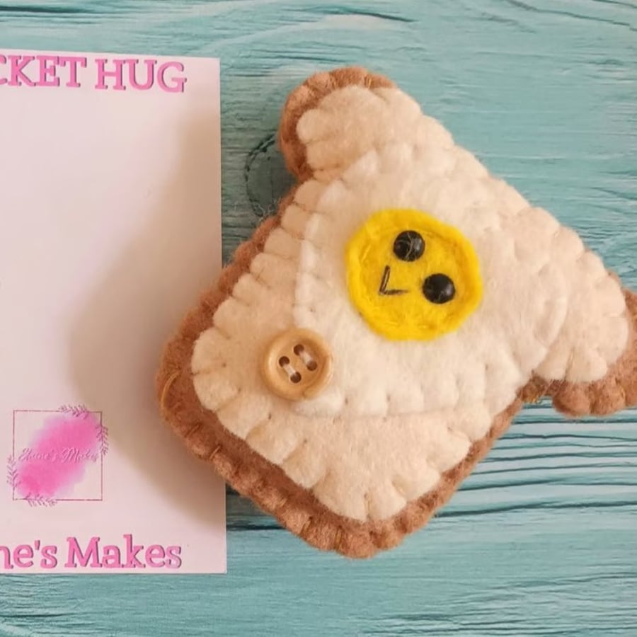 Felt Egg on Toast Pocket Hug and card,pocket buddy,comfort pocket pal.