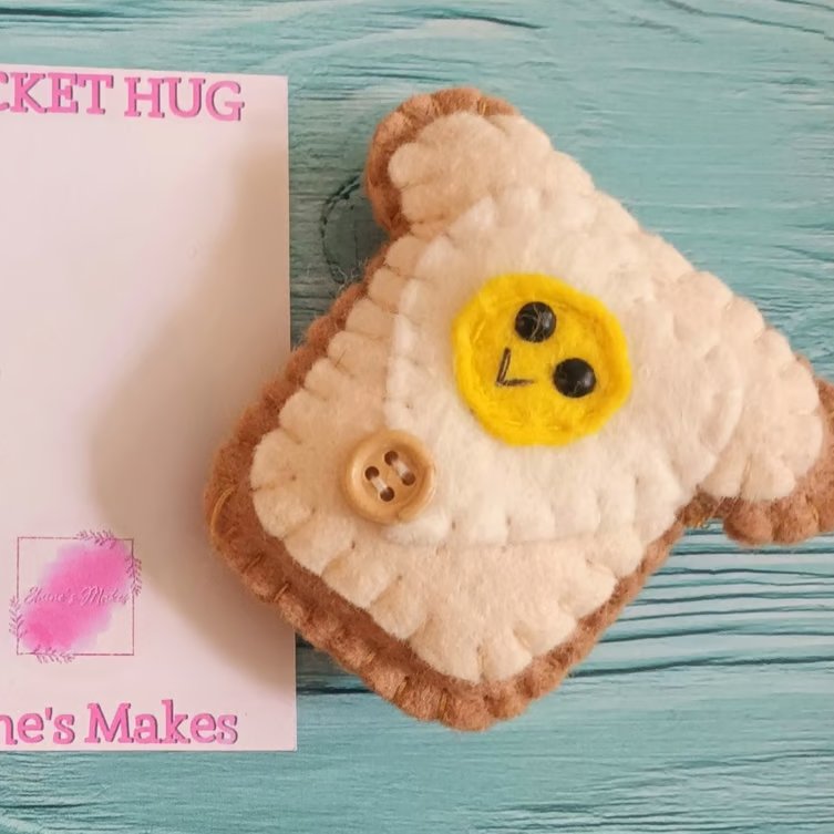 Felt Egg on Toast Pocket Hug and card,pocket buddy,comfort pocket pal.