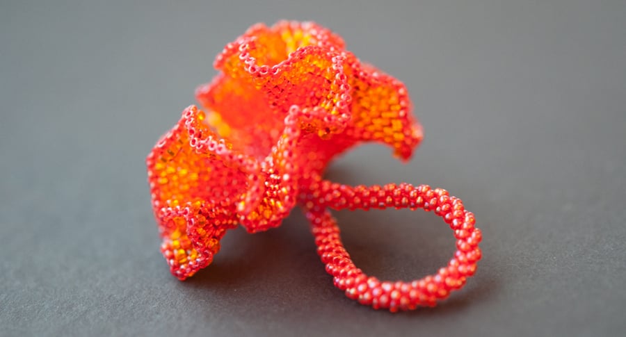 Nasturtium Ring - a ruffled beadwoven joy of a thing