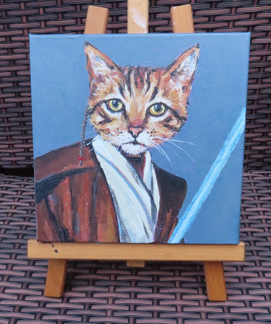 Star Wars Cat Original Art Acrylic Painting on Canvas Retro 