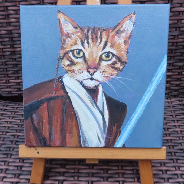 Star Wars Cat Original Art Acrylic Painting on Canvas Retro 