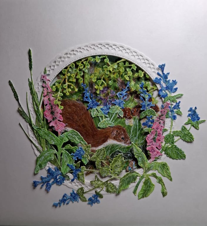 Original Water Colour And Collage Peek-A-Through Picture Framed Free P&P