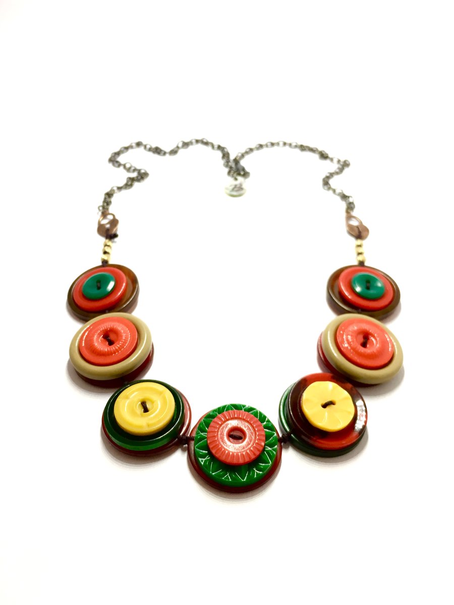 Bright and bold, multi colour vintage button necklace - one off piece
