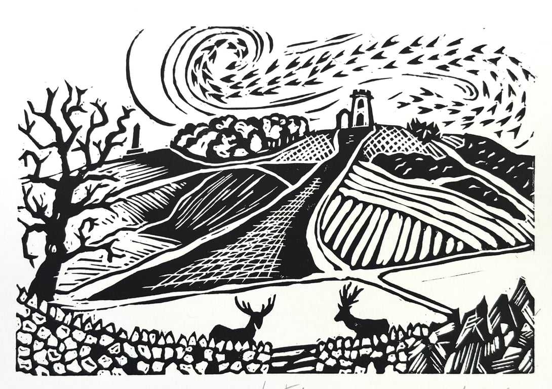 Bradgate Park Lino Print- B&W
