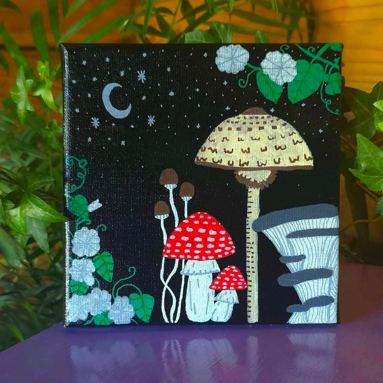 Hand painted mushroom painting