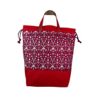 Liberty fabric Extra Large drawstring knitting bag with floral print, multi pock