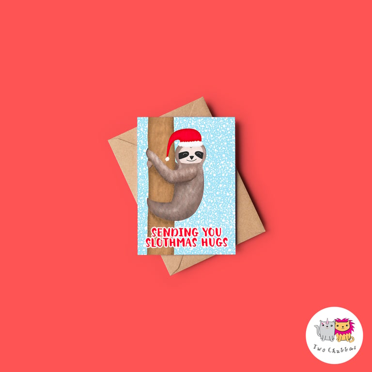 Sloth Christmas Card, A6 Christmas Card, Cute Animal Christmas Card