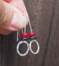 HOOPS, Sterling silver dangle hoop earrings, hematite and red jade hoops earring - Image 3