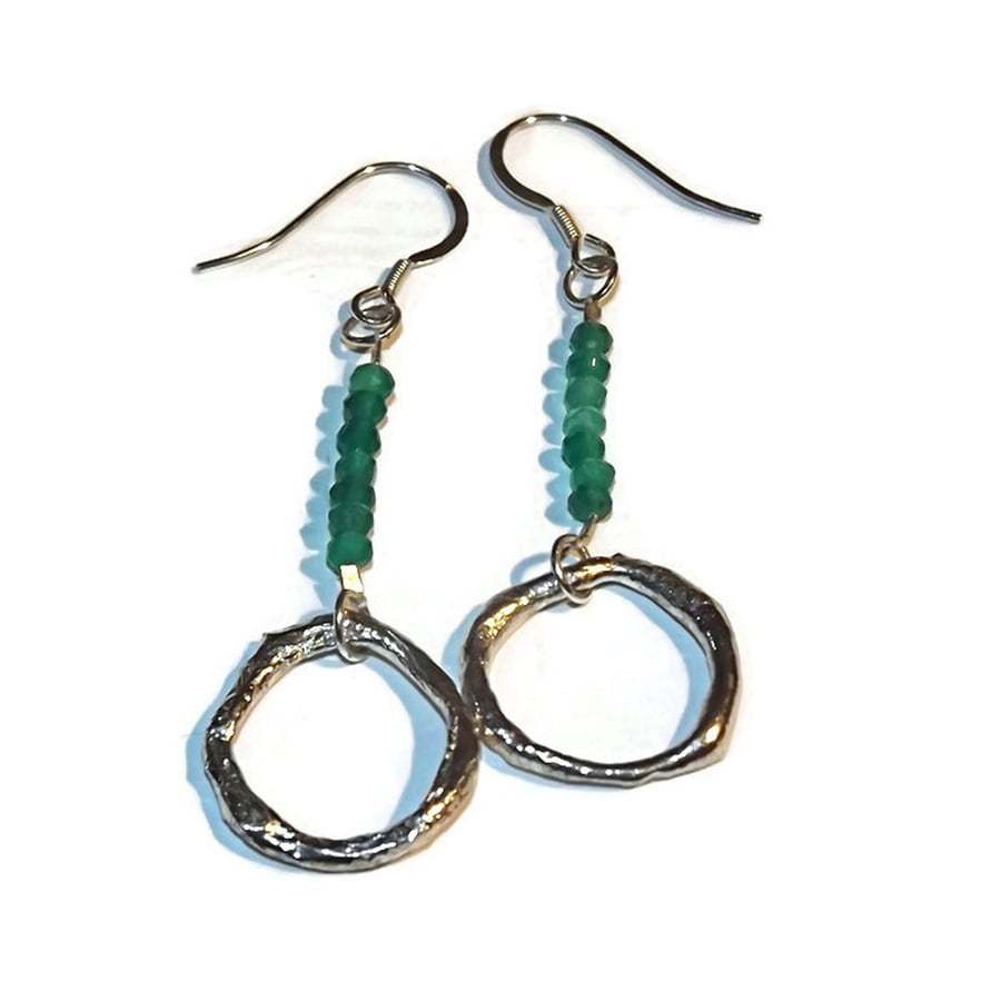 Green onyx bead and sterling silver earrings