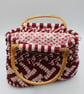 Burgundy Macrame Handbag with pink hearts liner - shoulder bag - Image 3