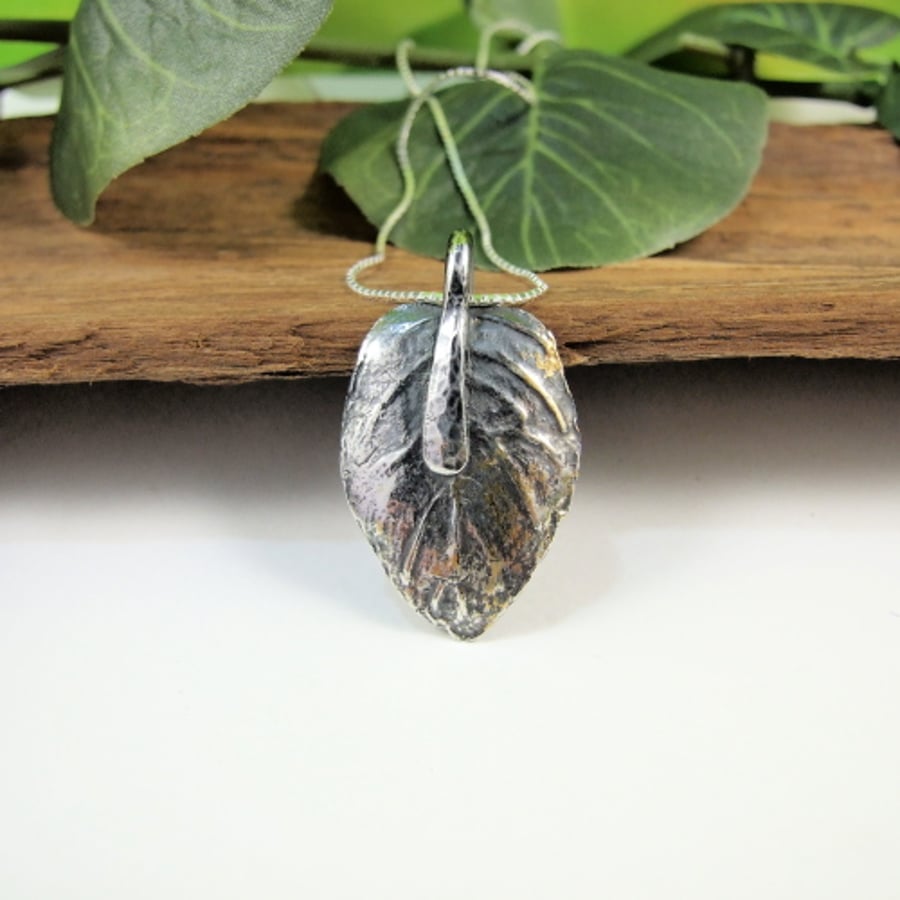 Pendant, Silver Leaf, Fine Silver with 24ct Gold Leaf Accents 