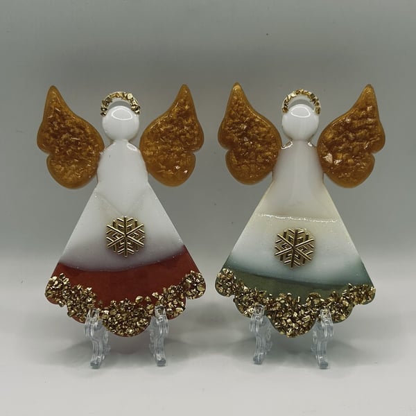 Celestial Grace Red and Green Angels – Christmas Hanging Decoration