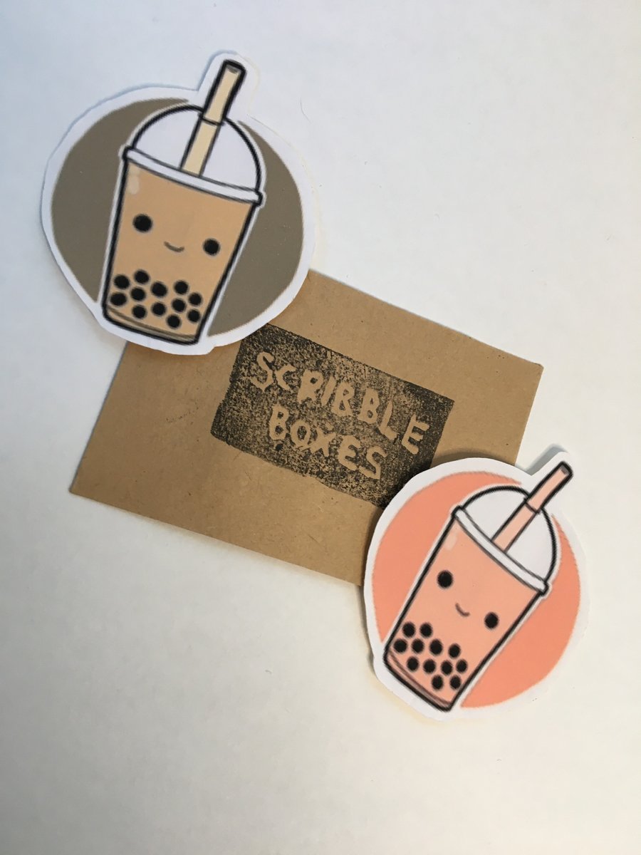 Individual brown or pink boba stickers ( hand made )