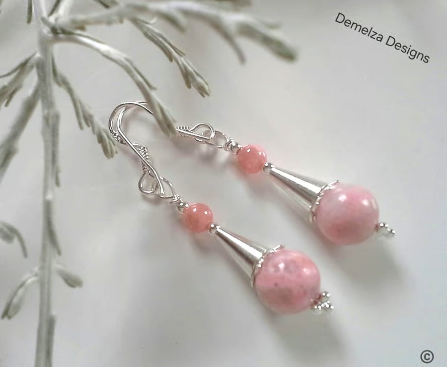 Rare Quality Rhodochrosite Hand Made Sterling Silver Earrings