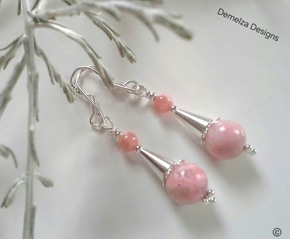 Rare Quality Rhodochrosite Hand Made Sterling Silver Earrings