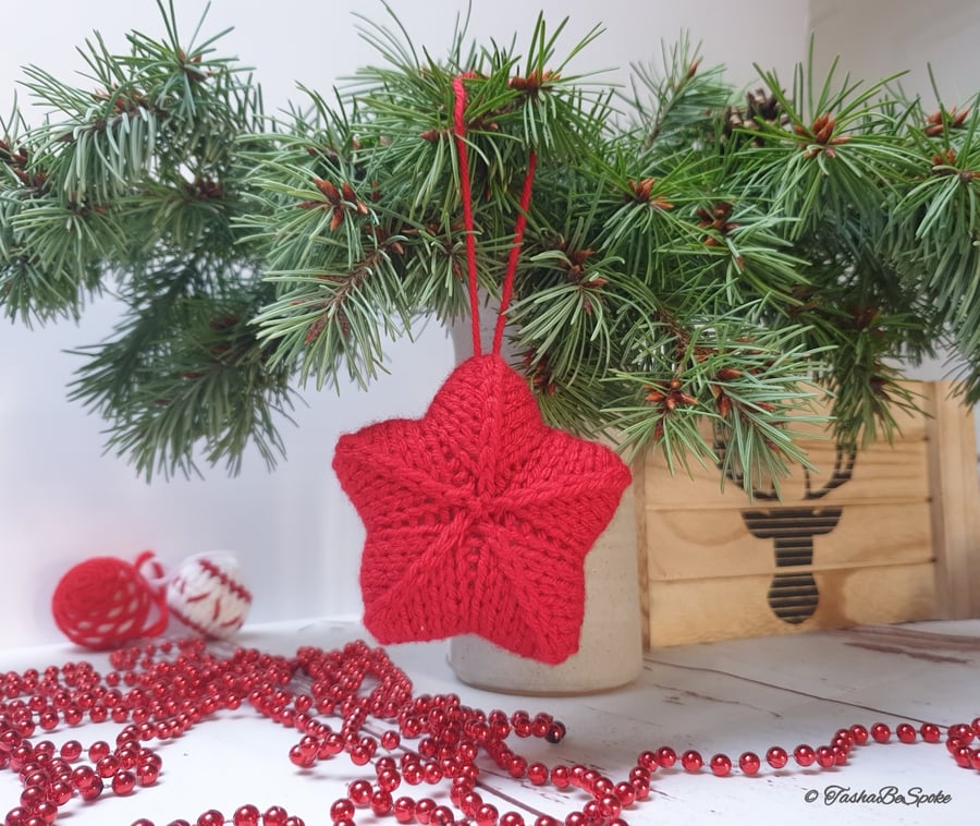 Hand knitted star, Christmas tree ornament, Winter home decorations
