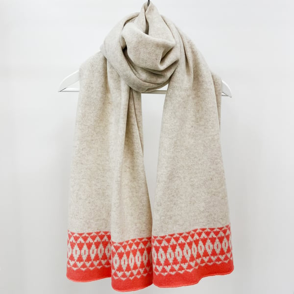 Mirror knitted wrap - linen and coral