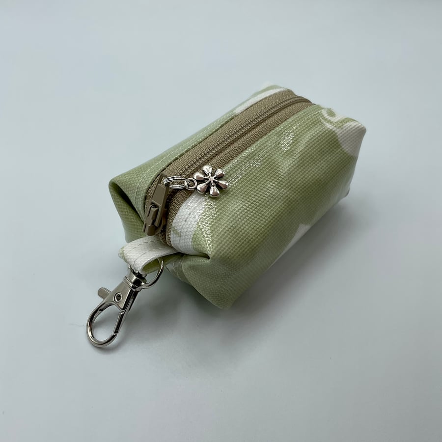 Sage Oilcloth Keyring bag. Attachable Zipped Pouch. Coin purse.