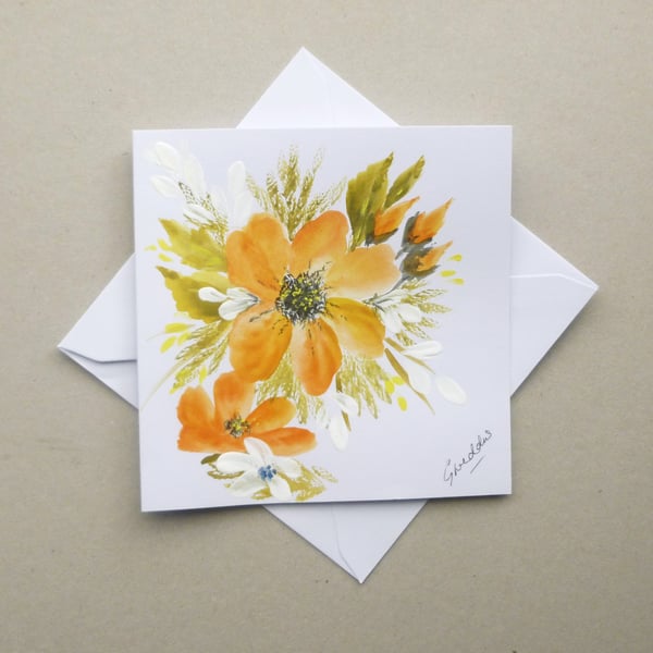 hand painted blank floral greetings card art ( ref F 884 K3 )