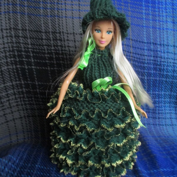 Hand Knitted Christmas tree Doll Spare Toilet Roll Cover