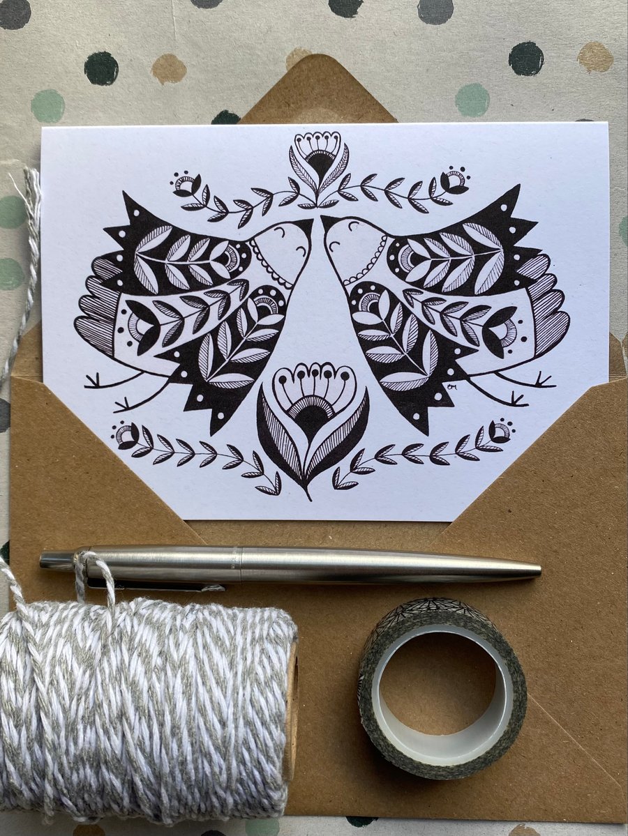 Folk-Art Birds card