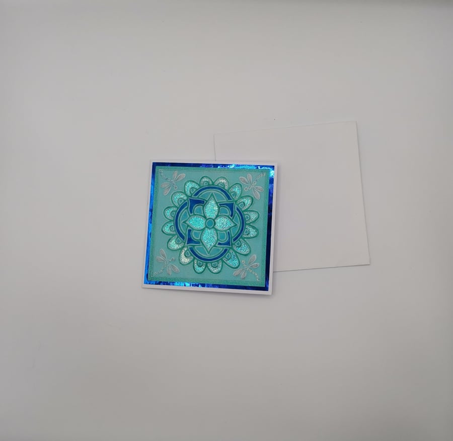 Hand Embossed Flower & Dragonfly Blank Card