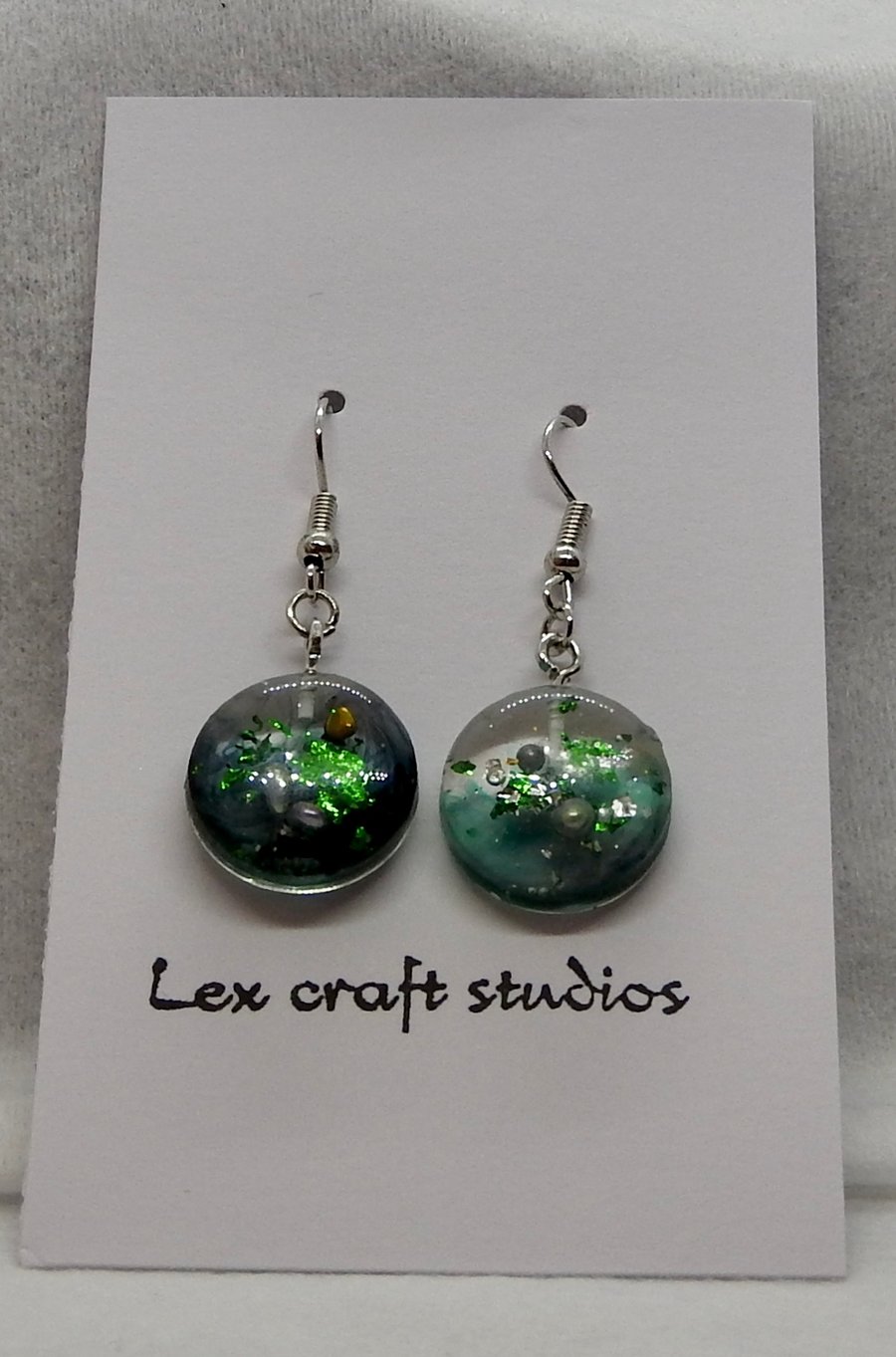 Green sparkle resin earrings 