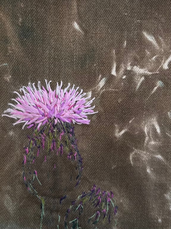 Plants for pollinators - Creeping Thistle - Cyanotype & stitch - Eco Textile Art