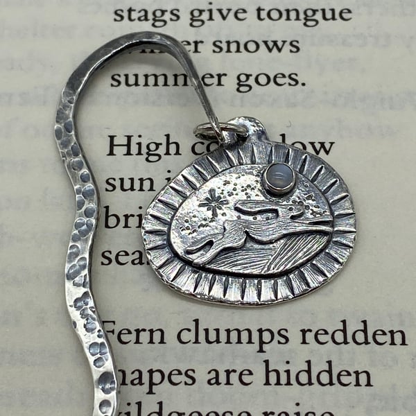 Sterling Silver Hare Bookmark with Moonstone