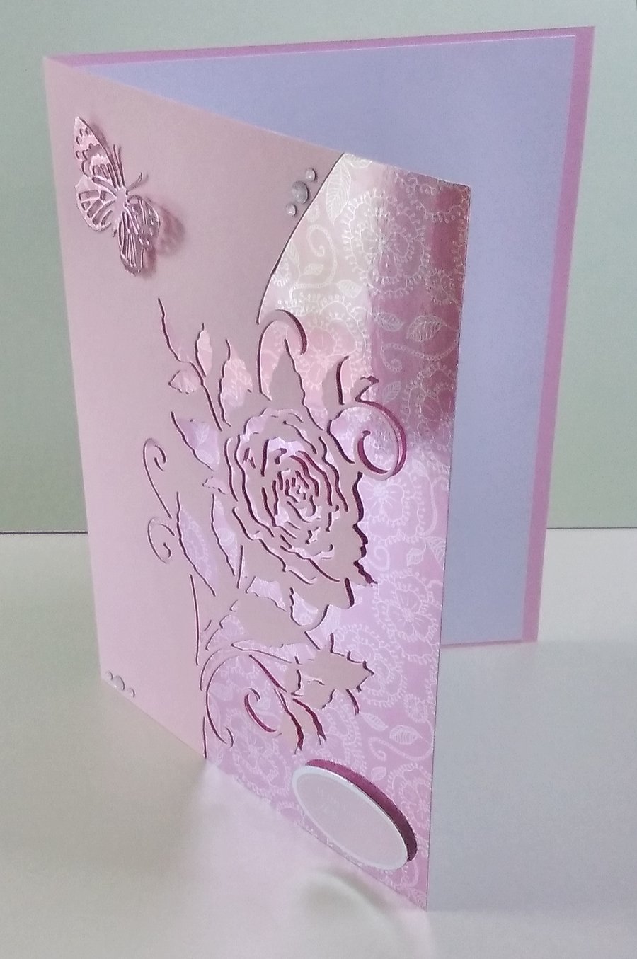 Mother's Day card, Pink Rose and Butterfly 