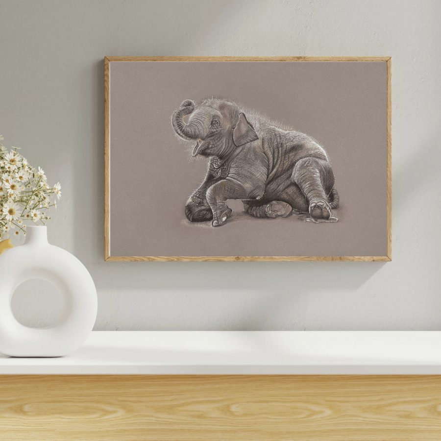 Unframed Elephant Drawing Giclee 