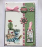 Happy Birthday Card Gardening Cactus Gloves Trowel 3D Luxury Handmade Card  - Image 1