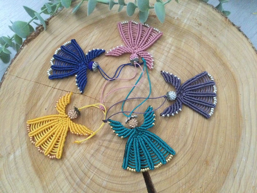 Angel beaded micro macrame tree decoration, gift tag, teacher gift, xmas card 