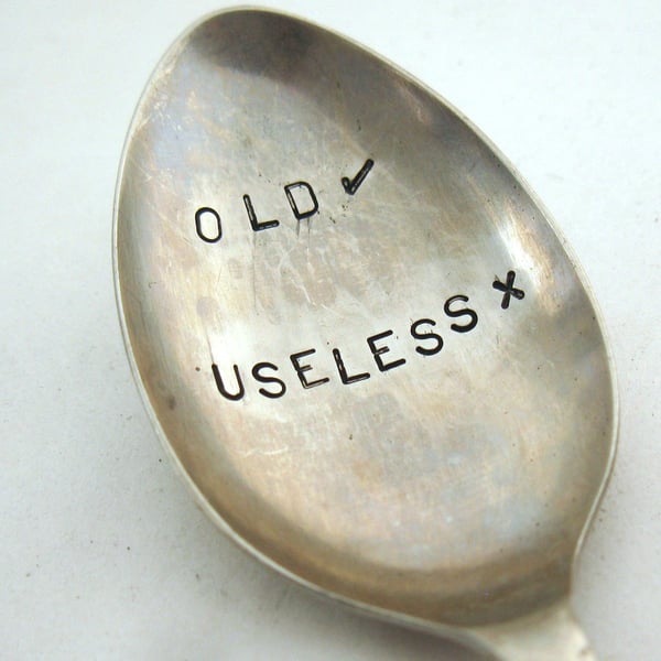 Old but not useless teaspoon, handstamped vintage nickel silver